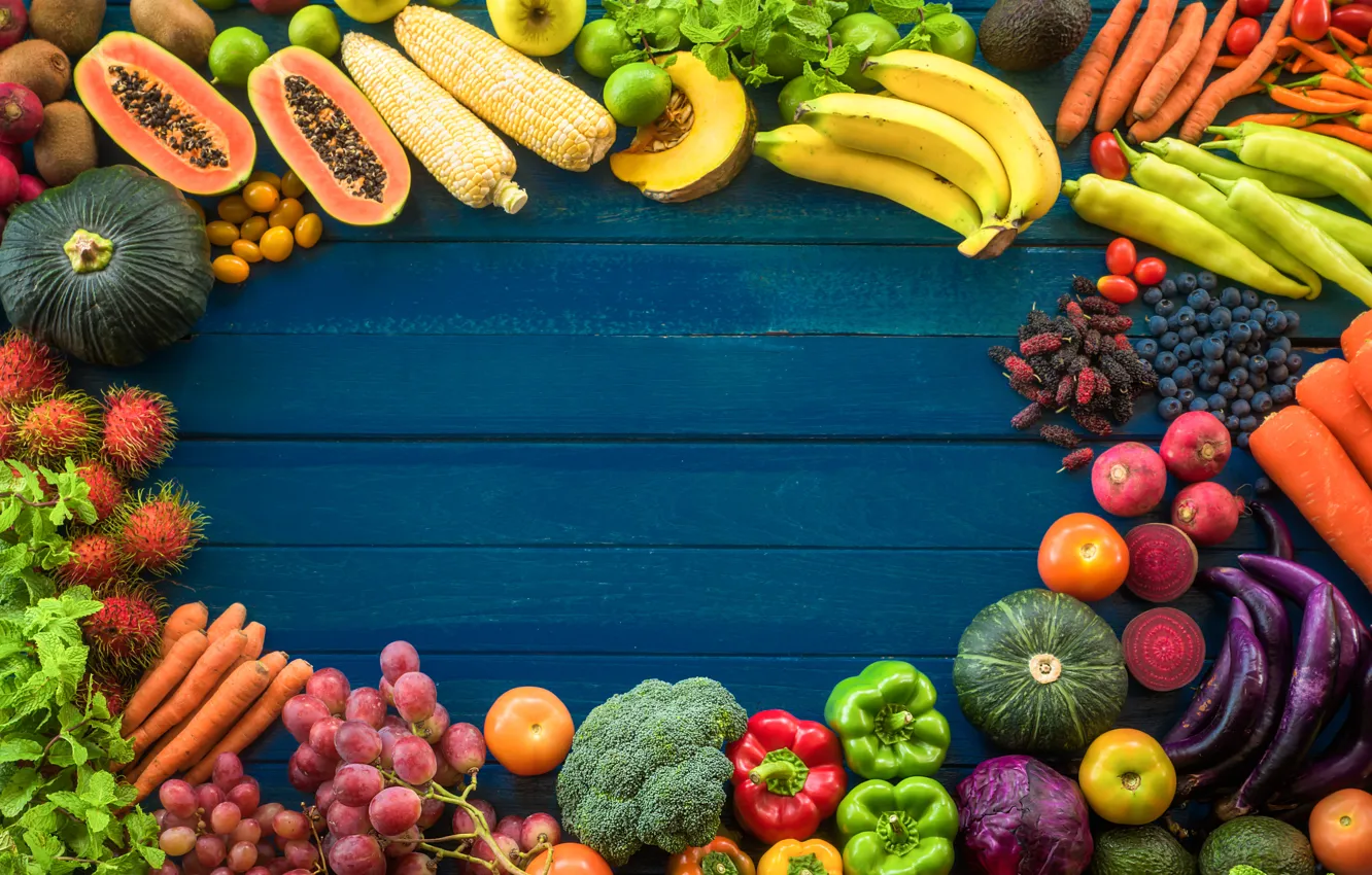 Photo wallpaper background, Fruit, vegetables, cuts
