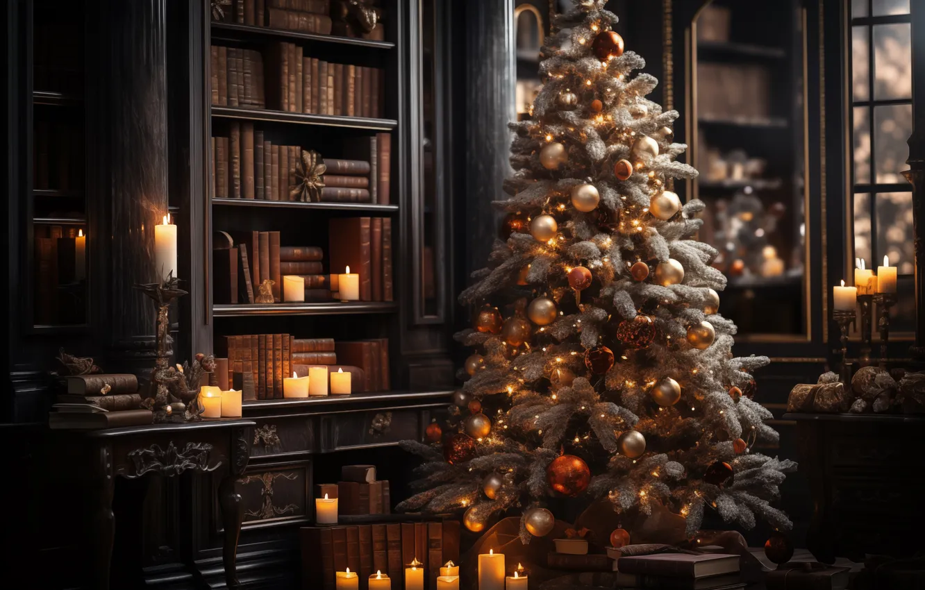 Photo wallpaper decoration, room, tree, new year, interior, Christmas, Christmas, tree