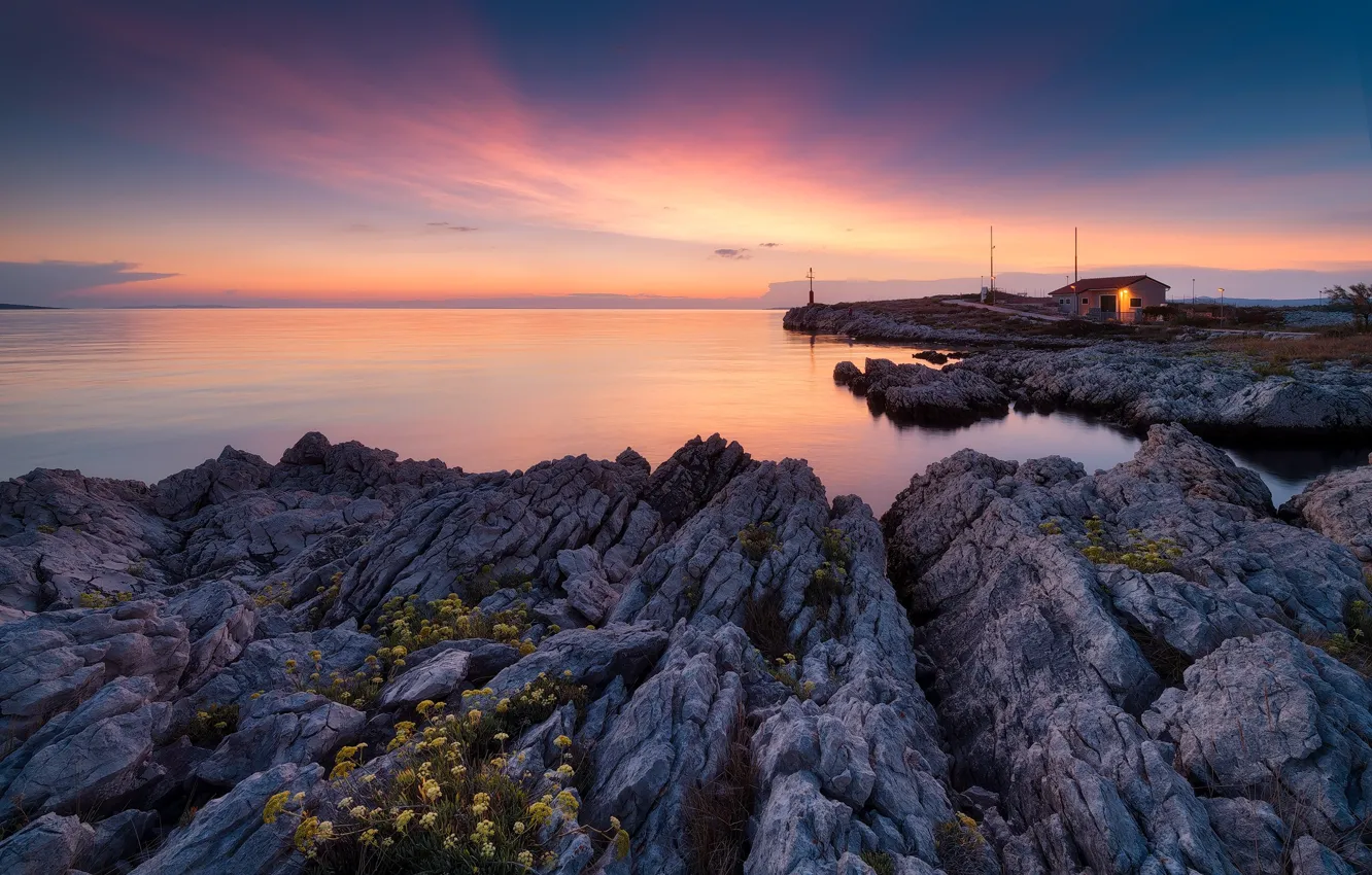 Photo wallpaper sea, sunset, Croatia, Povljana