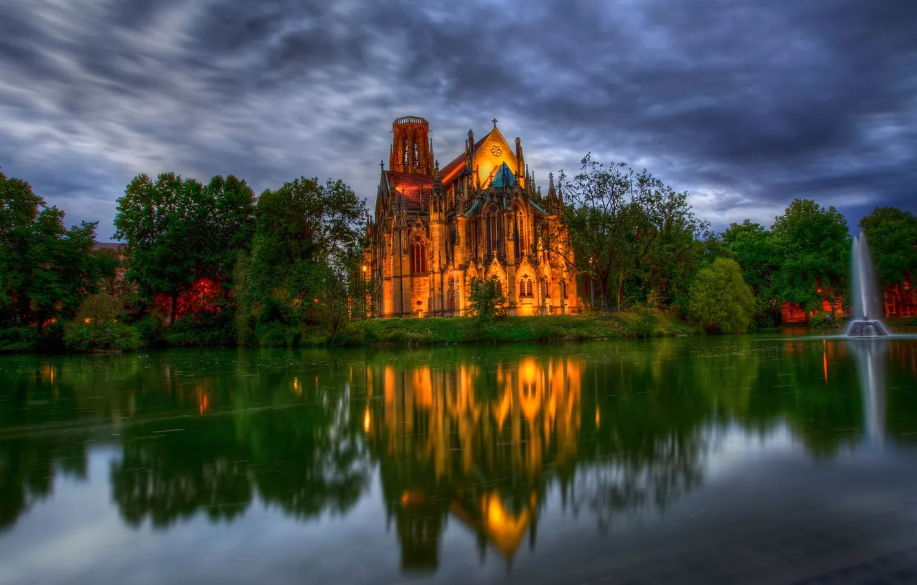 Photo wallpaper the sky, grass, clouds, trees, landscape, clouds, nature, river