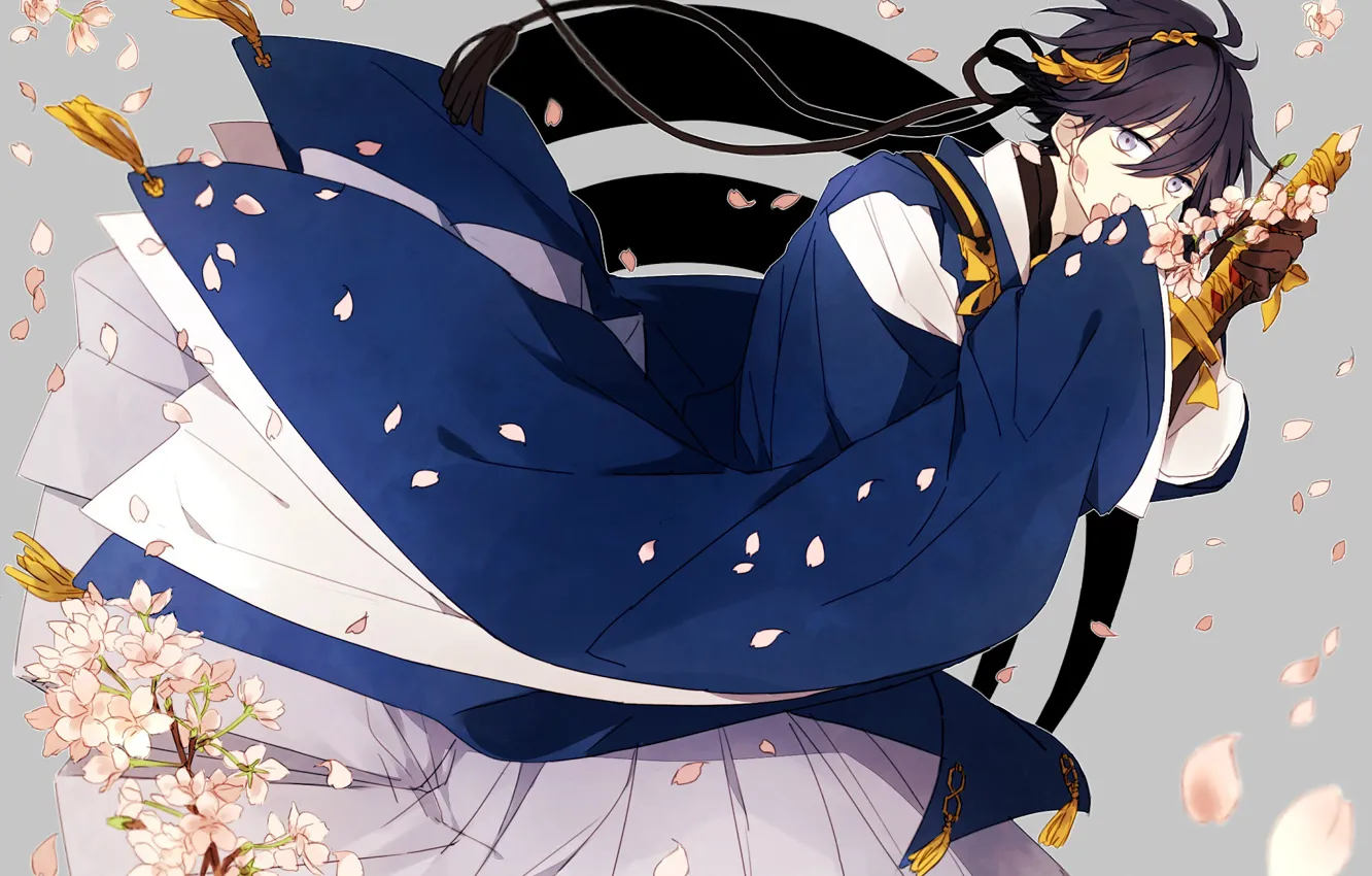 Photo wallpaper flowers, anime, art, guy, Touken Ranbu