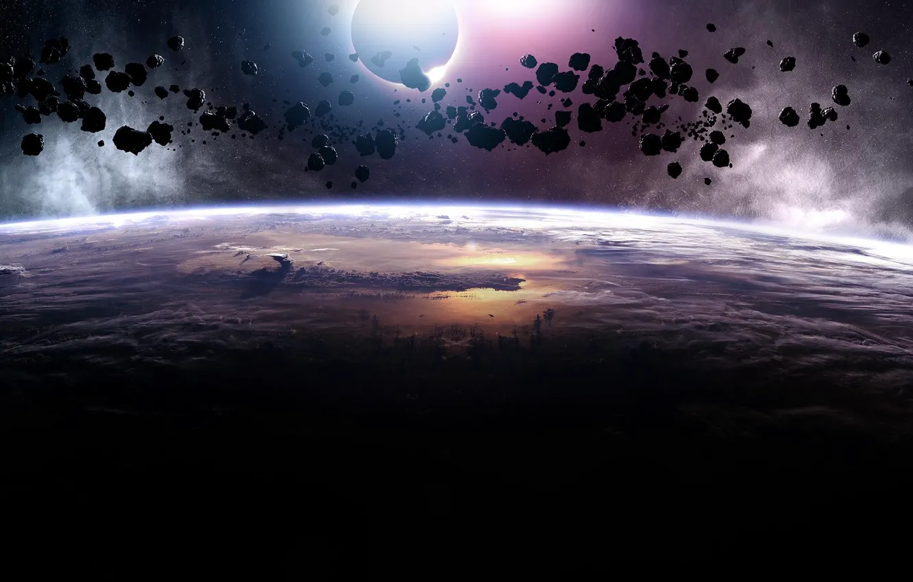 Photo wallpaper planet, asteroids