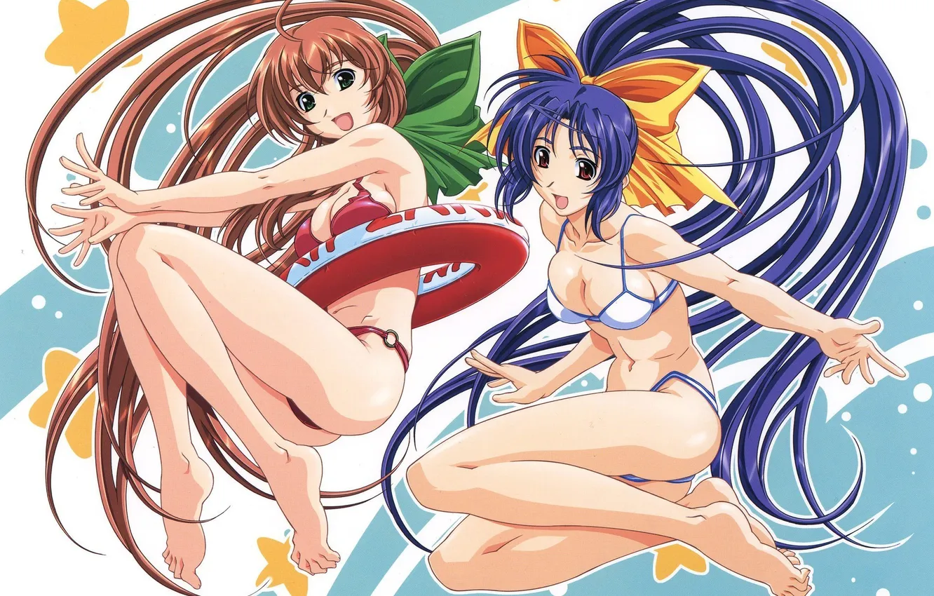 Photo wallpaper girl, circles, joy, anime, art, bikini, bow, stars