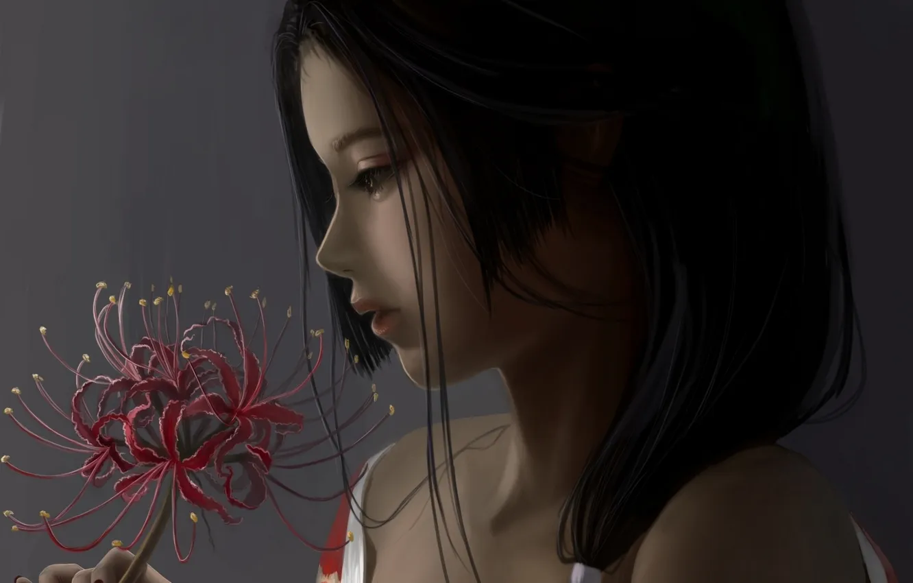 Photo wallpaper girl, flowers, anime, art, profile, Sigma