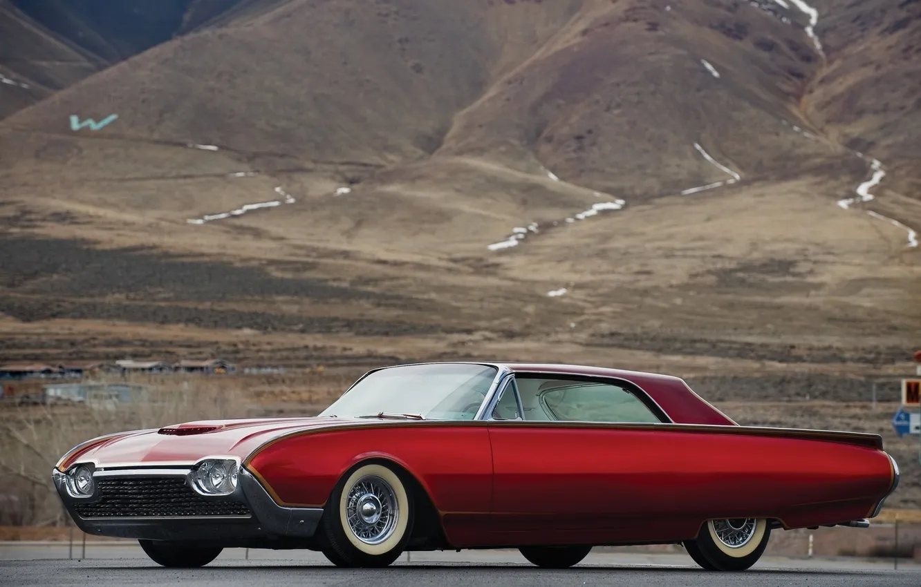 Photo wallpaper red, color, Ford, Ford, rarity, custom, Thunderbird, 1961