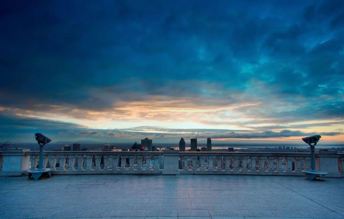 Photo wallpaper the sky, clouds, the city, view, panorama, overview