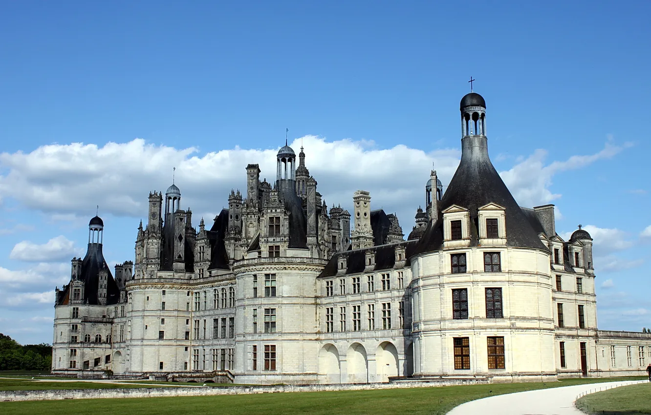 Photo wallpaper the sky, grass, clouds, castle
