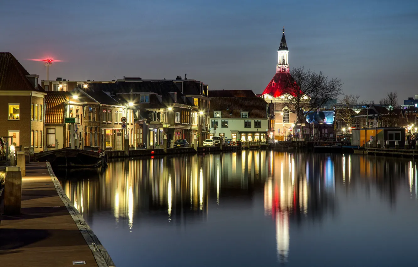 Photo wallpaper lights, the evening, Netherlands, Holland