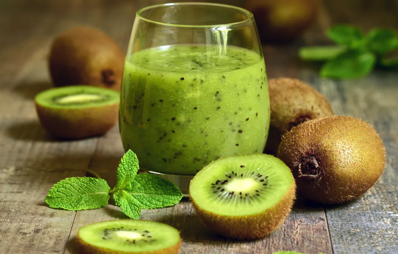 Photo wallpaper glass, kiwi, juice, drink, fresh