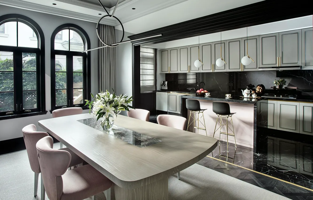 Photo wallpaper design, style, China, interior, kitchen, China, dining room, Ningbo