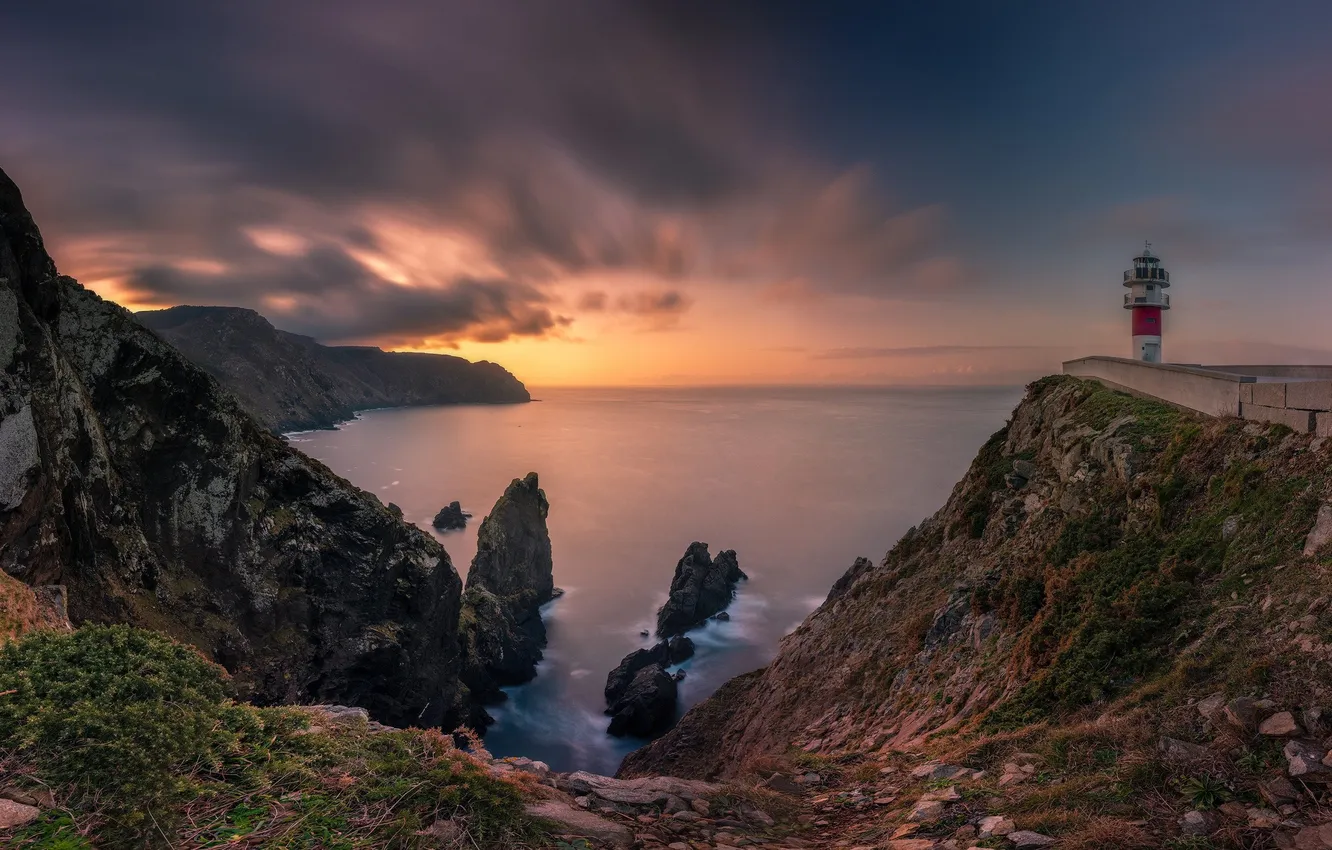 Photo wallpaper the sky, clouds, landscape, sunset, mountains, nature, open, the ocean