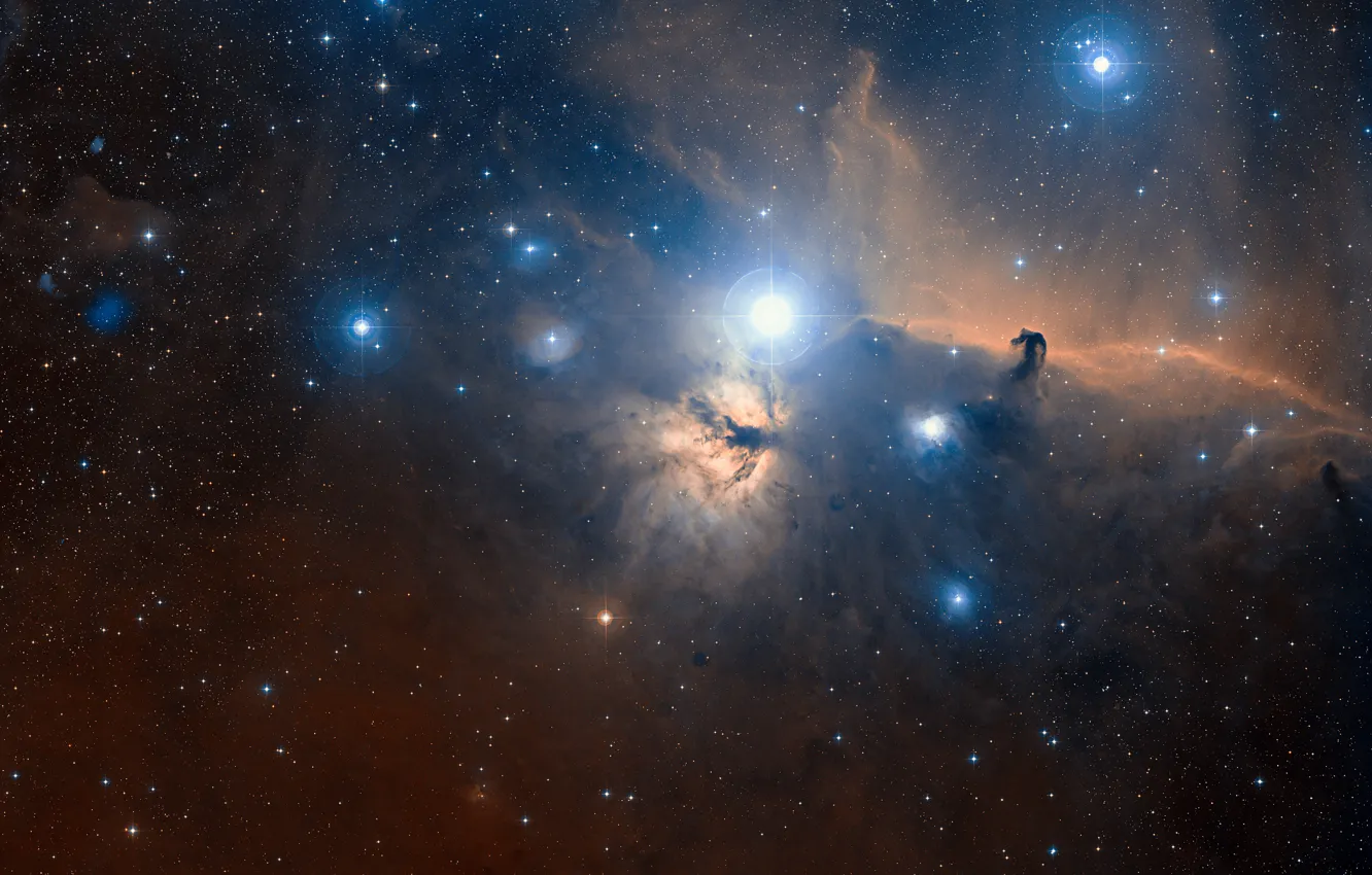 Photo wallpaper stars, nebula, Flame, constellation, Orion, Horse head