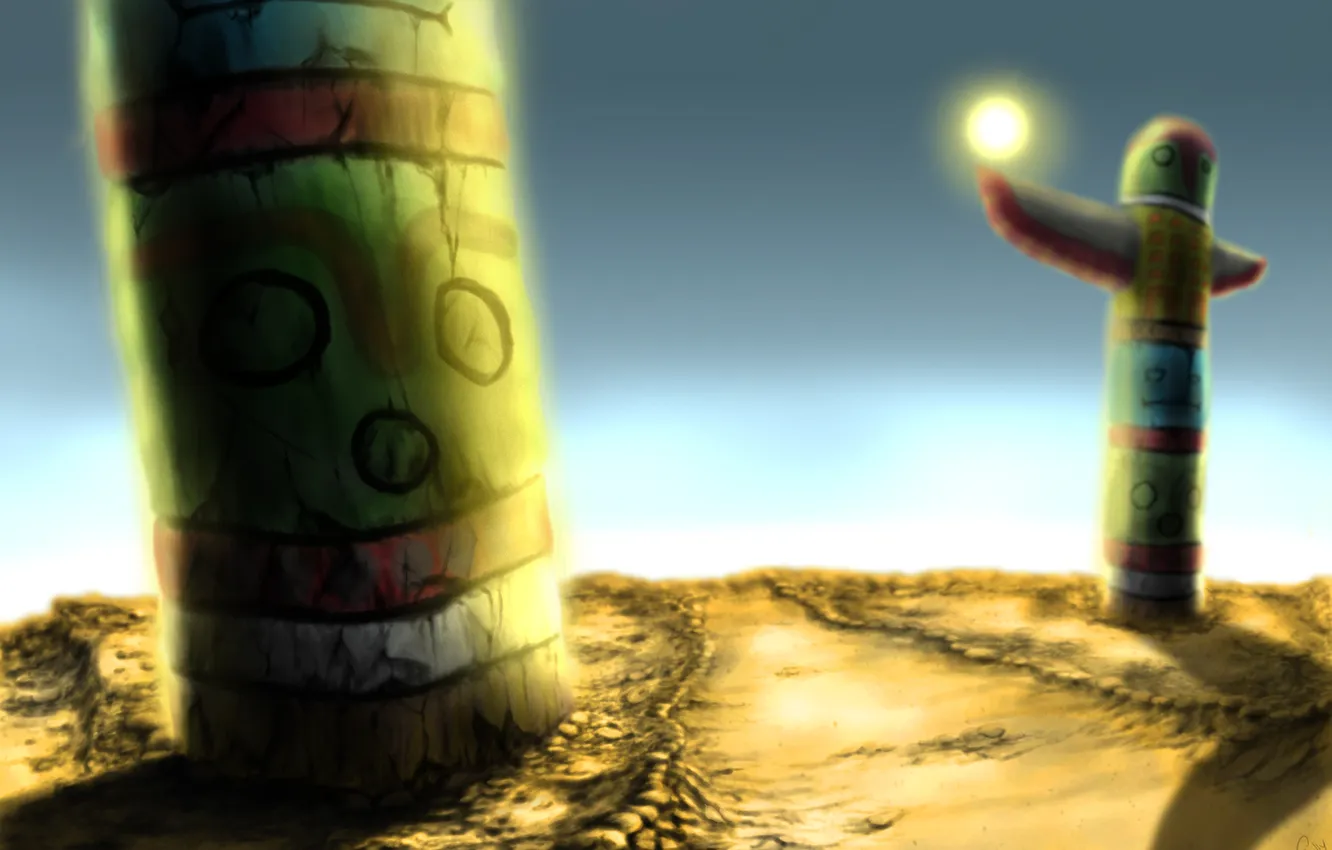 Photo wallpaper road, sand, the sun, desert, heat, art, totem