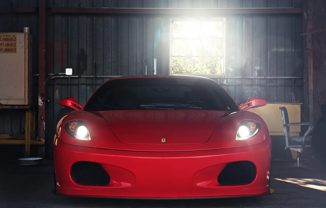 Photo wallpaper red, chair, window, F430, Ferrari, red, Ferrari, the room