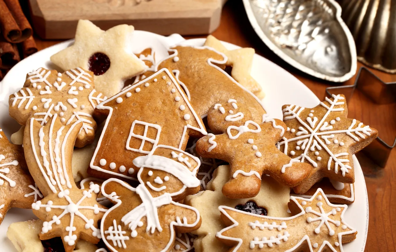 Photo wallpaper food, cookies, cinnamon, figures, dessert, cakes, holidays, Christmas