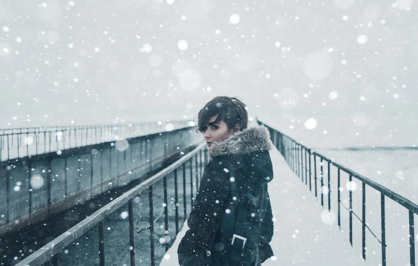 Photo wallpaper ice, winter, girl, snow, portfolio, Volga