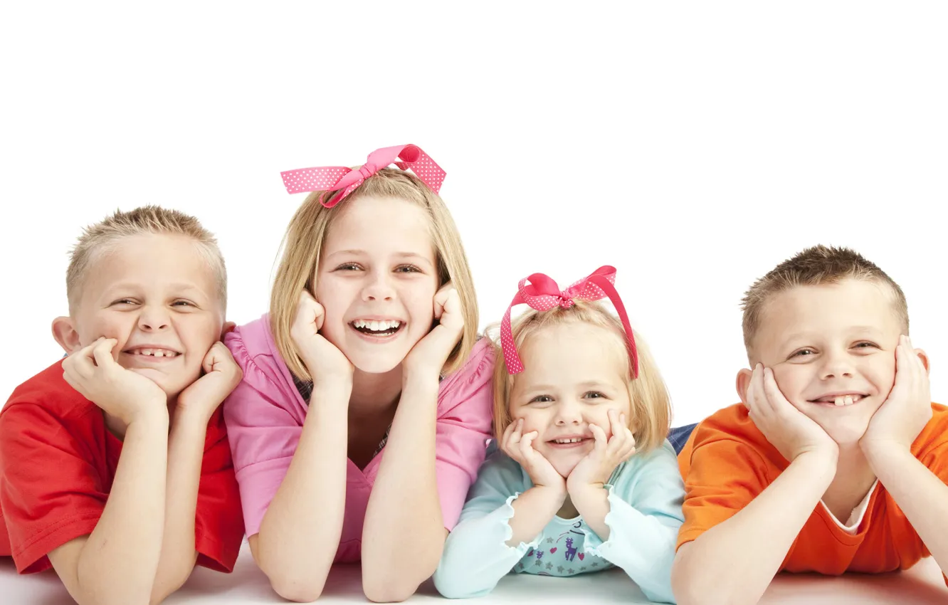 Photo wallpaper children, pose, smile, child, positive, teeth, boy, family