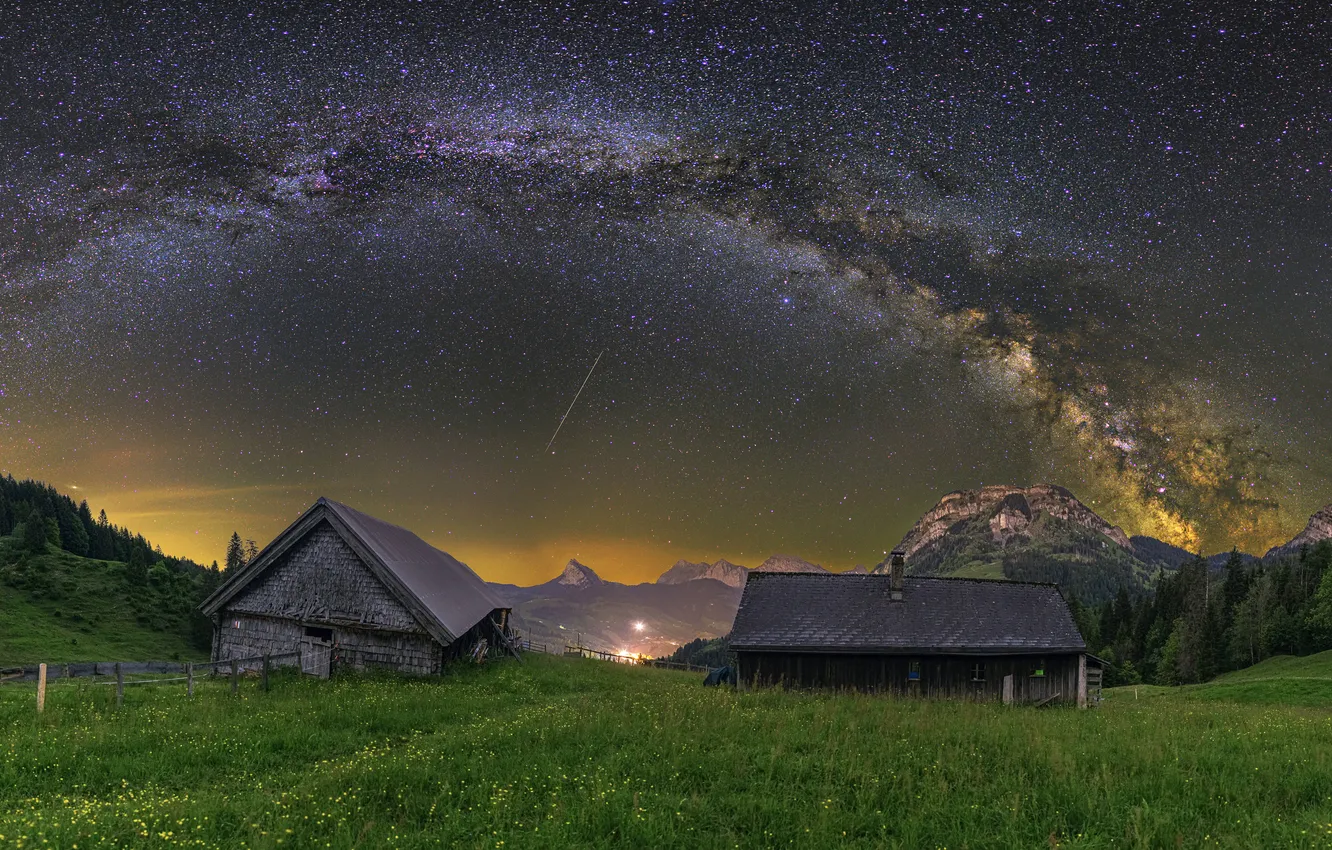 Photo wallpaper night, house, the milky way
