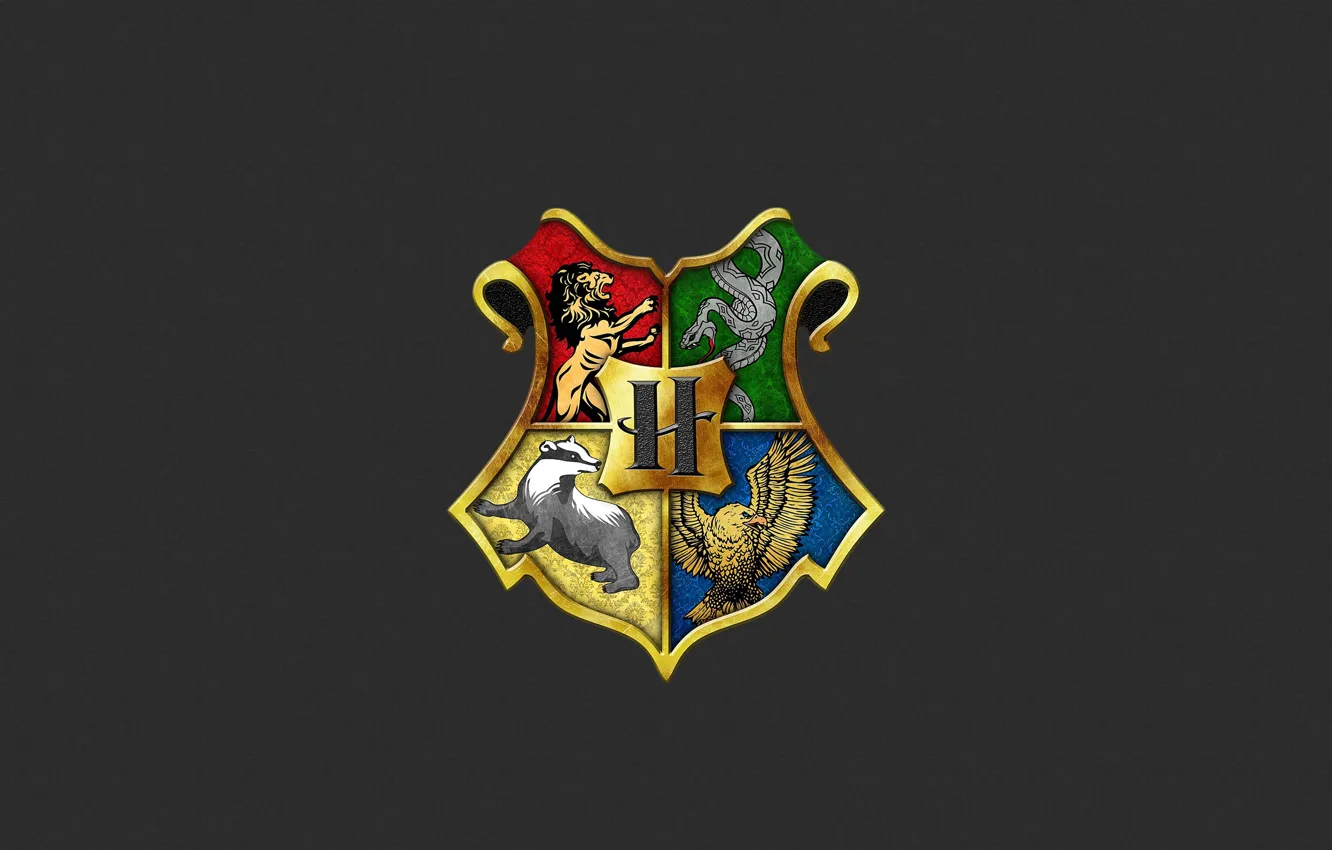 Photo wallpaper flag, Harry Potter, coat of arms, grey background, heraldry, Harry Potter, Ravenclaw, Hufflepuff
