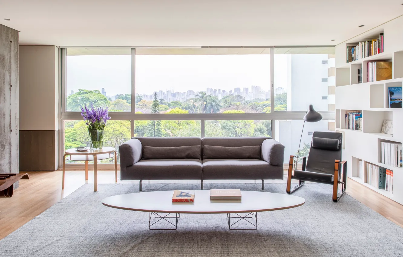 Photo wallpaper design, style, interior, library, megapolis, living room, Brazil, São Paulo