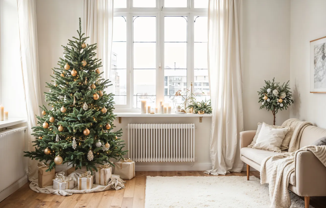 Photo wallpaper room, tree, new year, interior, Christmas, Christmas, view, tree