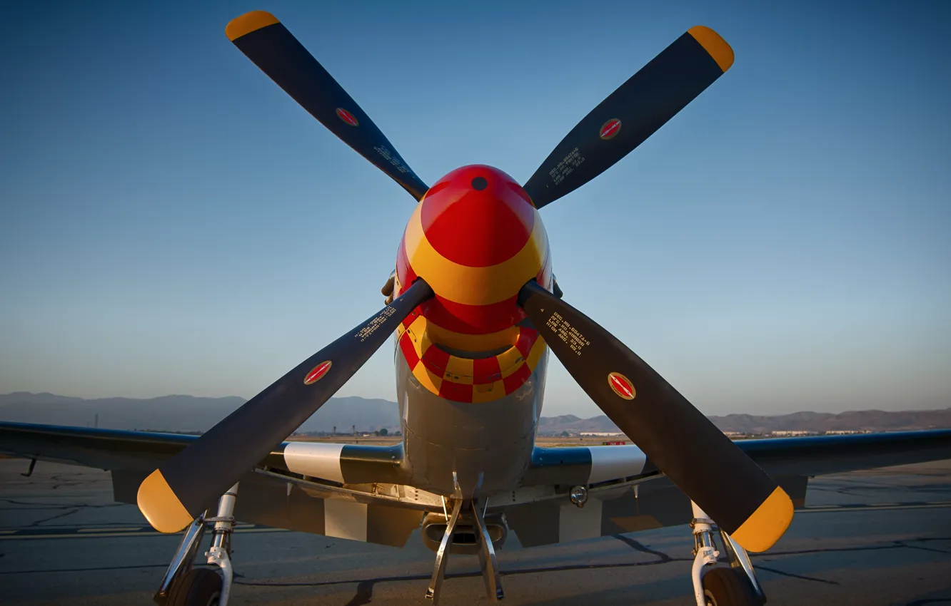 Photo wallpaper fighter, Mustang, propeller, the airfield