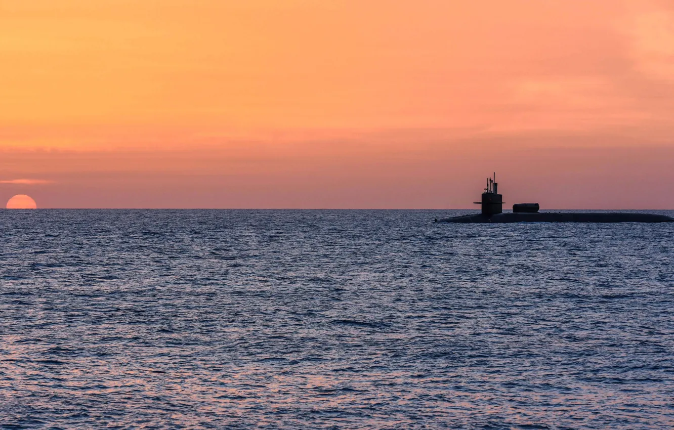 Photo wallpaper sea, dawn, submarine