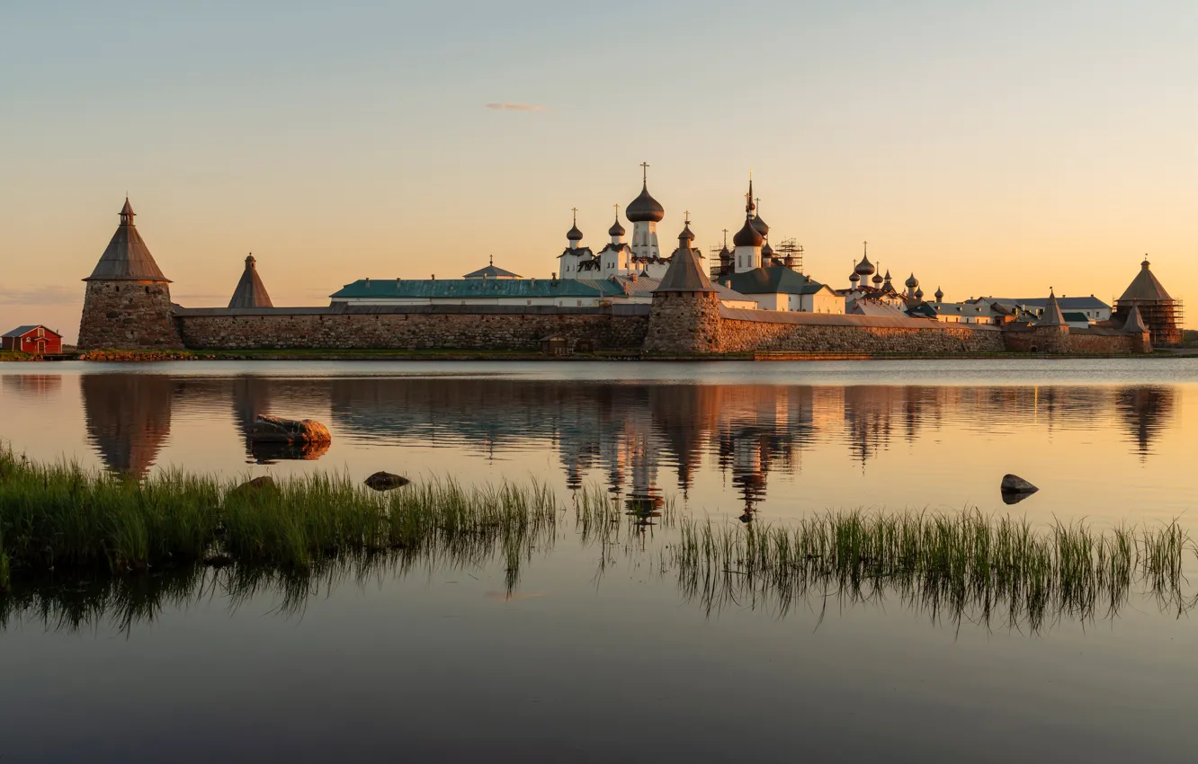 Photo wallpaper landscape, nature, morning, The white sea, Solovetsky monastery