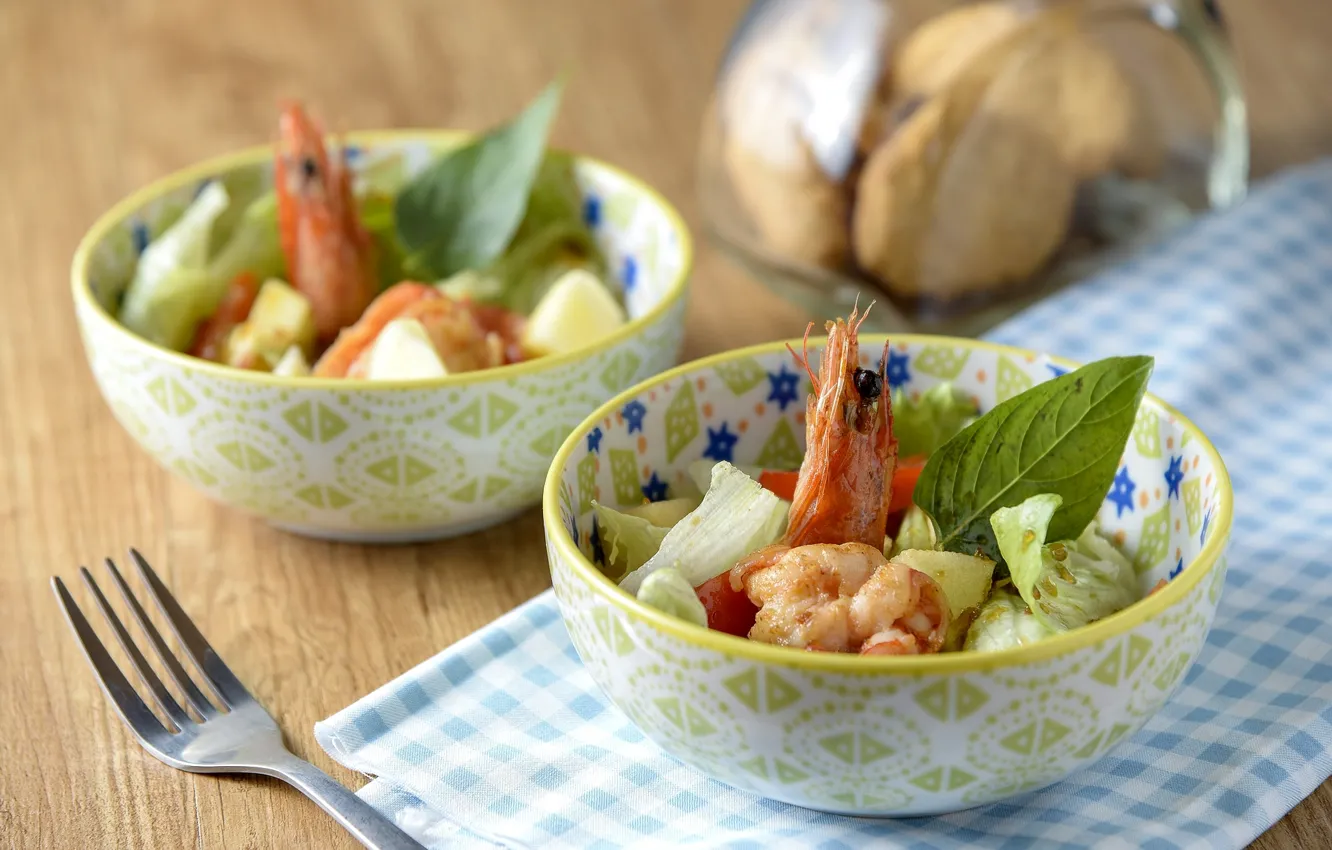 Photo wallpaper vegetables, salad, shrimp
