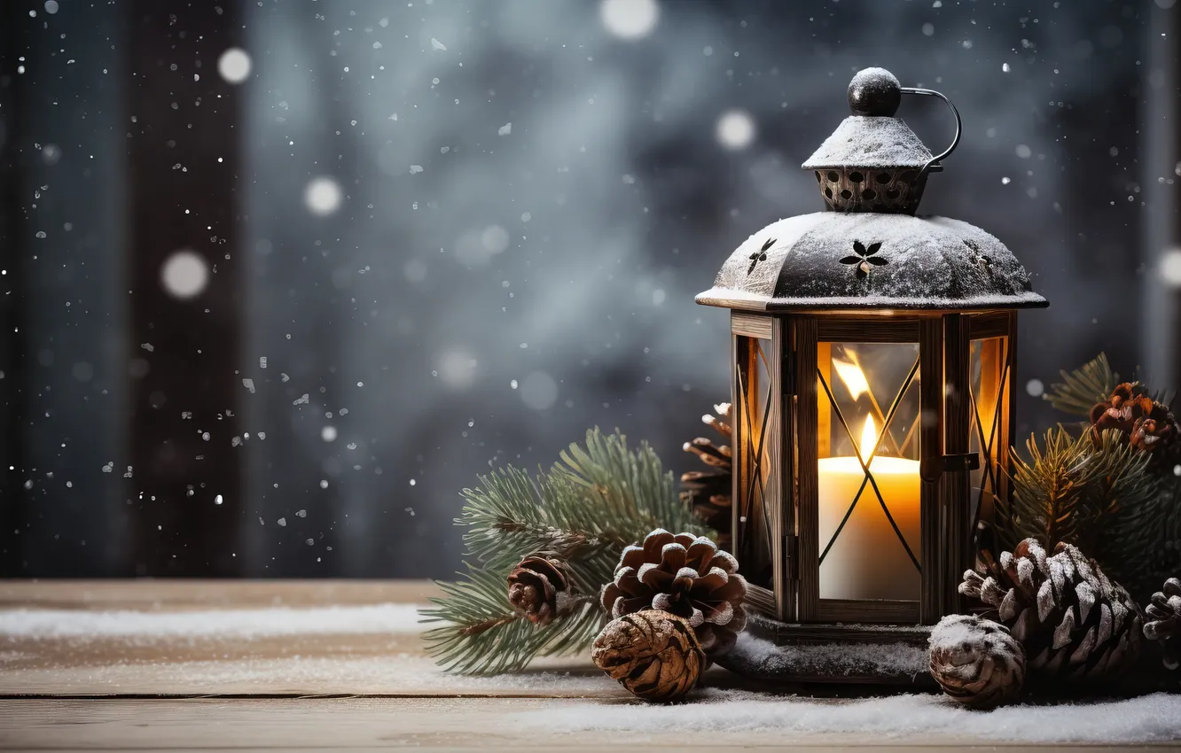Photo wallpaper winter, snow, night, new year, Christmas, lights, Christmas, night