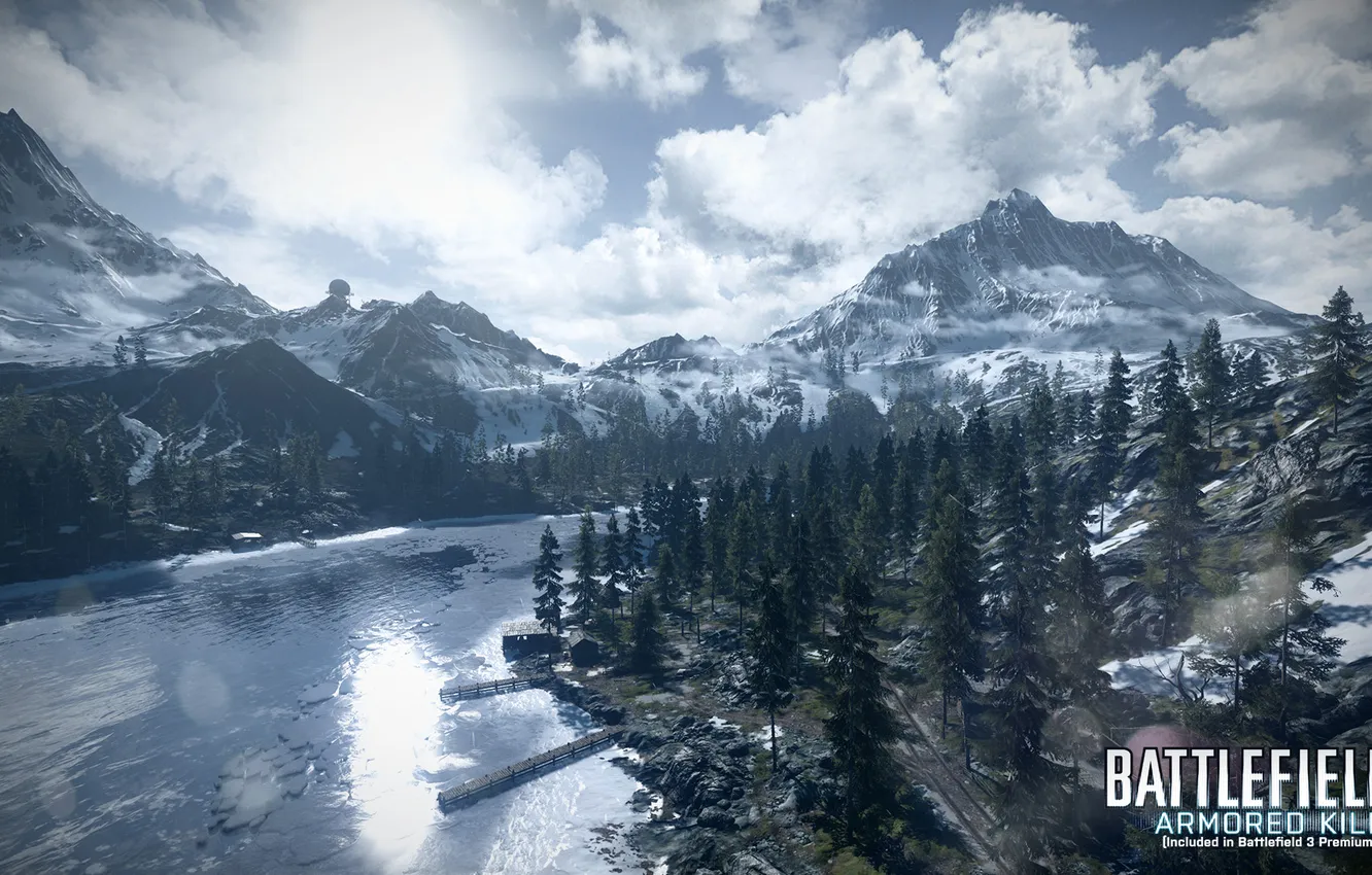 Photo wallpaper forest, mountains, lake, Battlefield 3, premium, armored kill