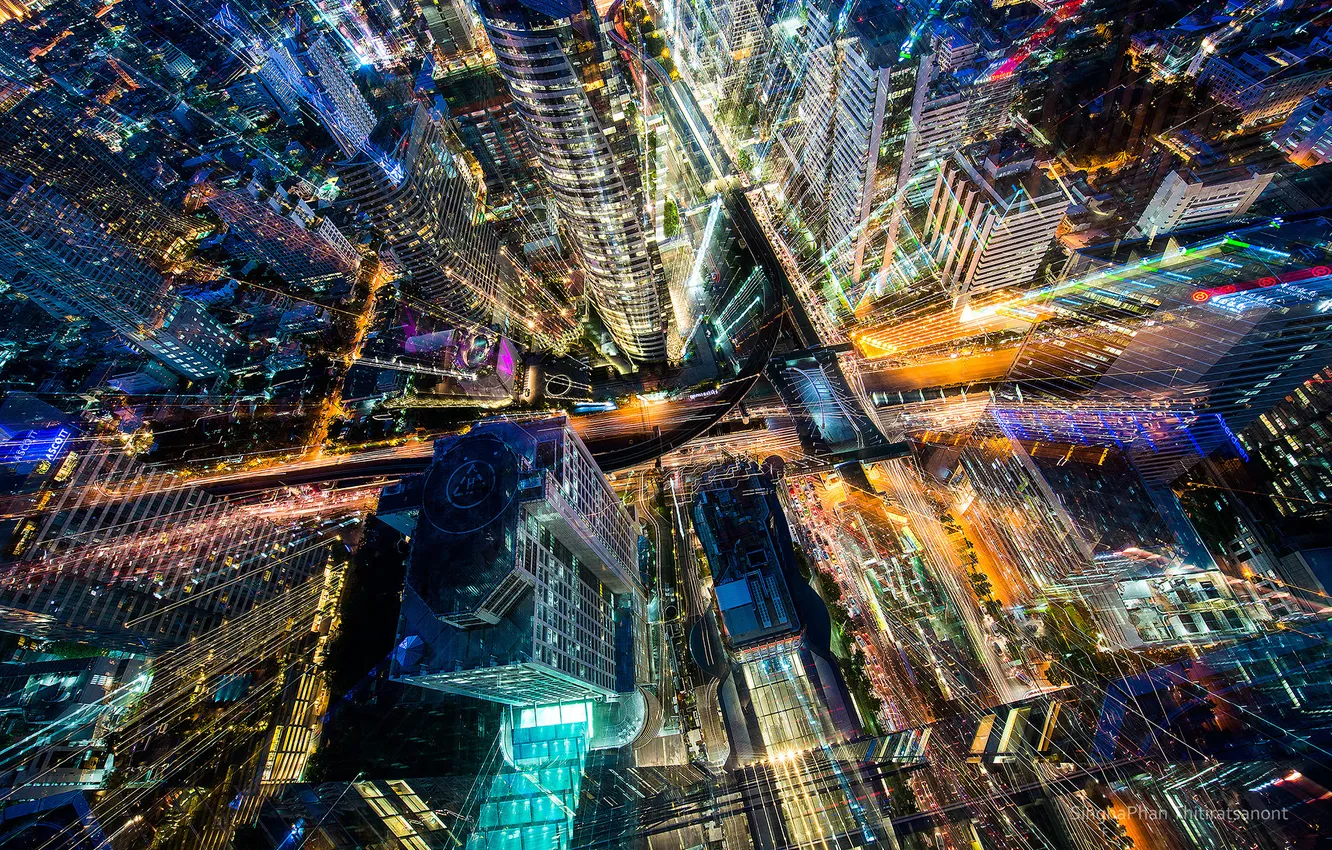 Photo wallpaper light, the city, lights, skyscrapers