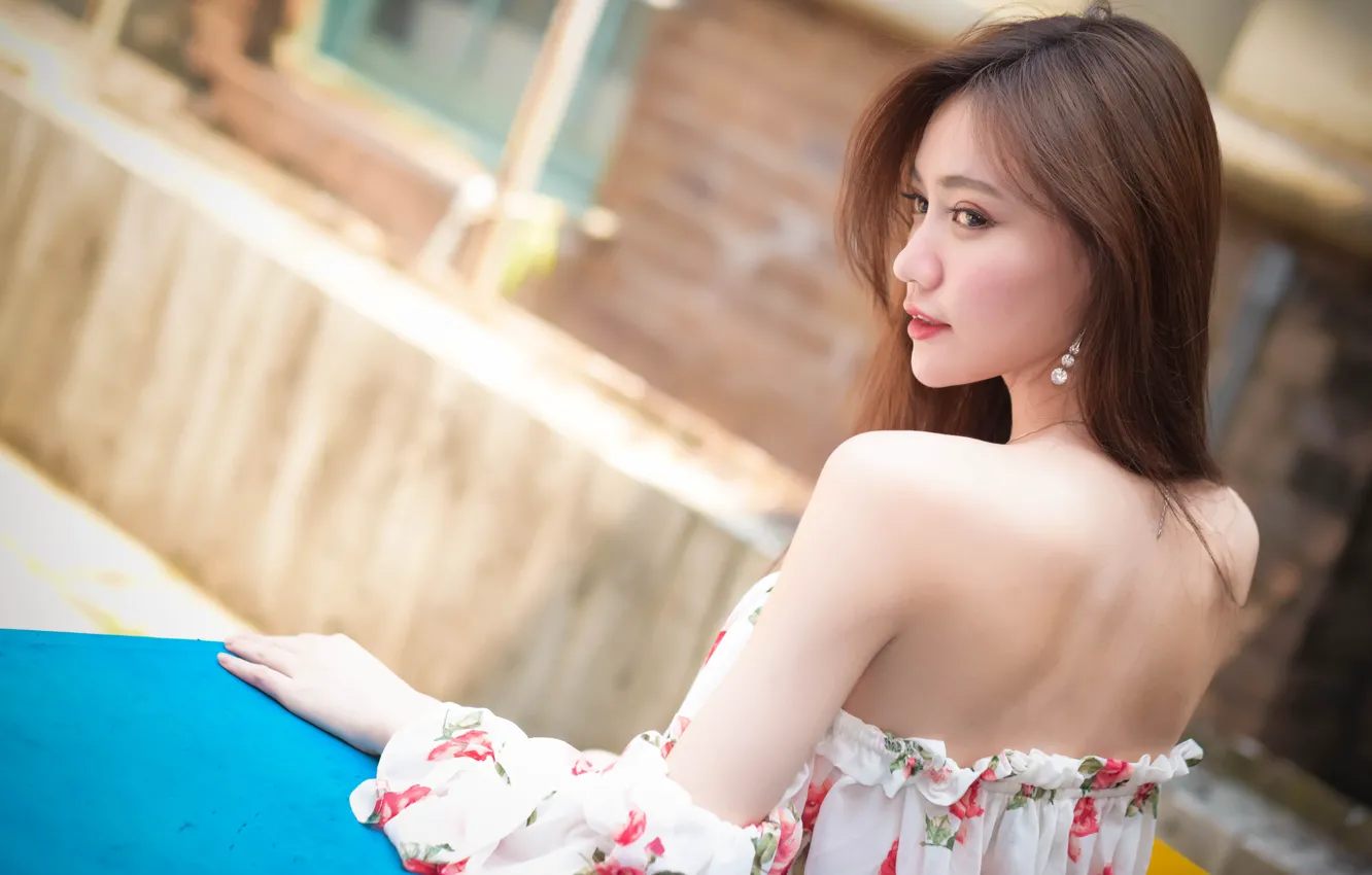 Photo wallpaper girl, background, summer, face, sweetheart, shoulders, hair