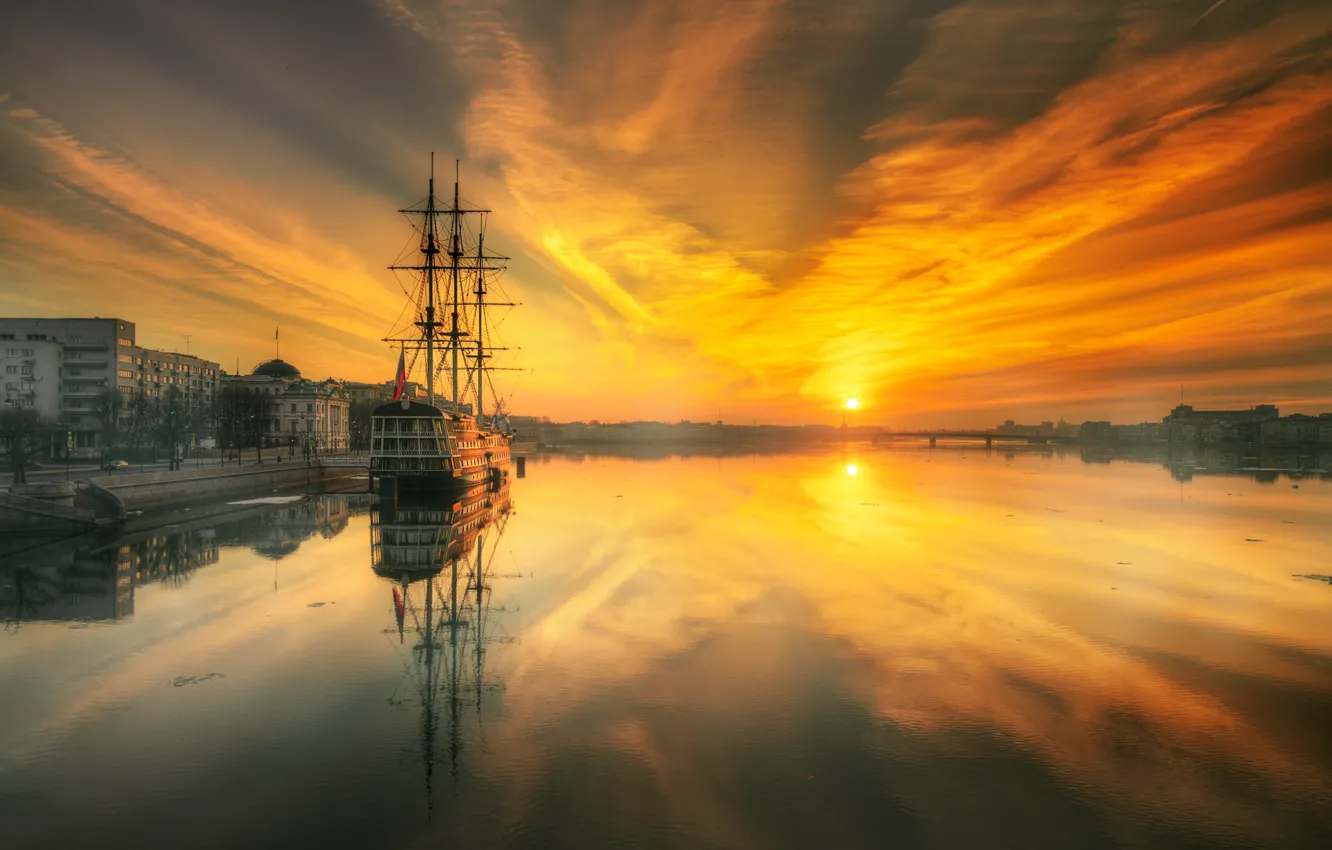 Photo wallpaper the sky, sunset, ship, building, Saint Petersburg, channel, Eduard Gordeev