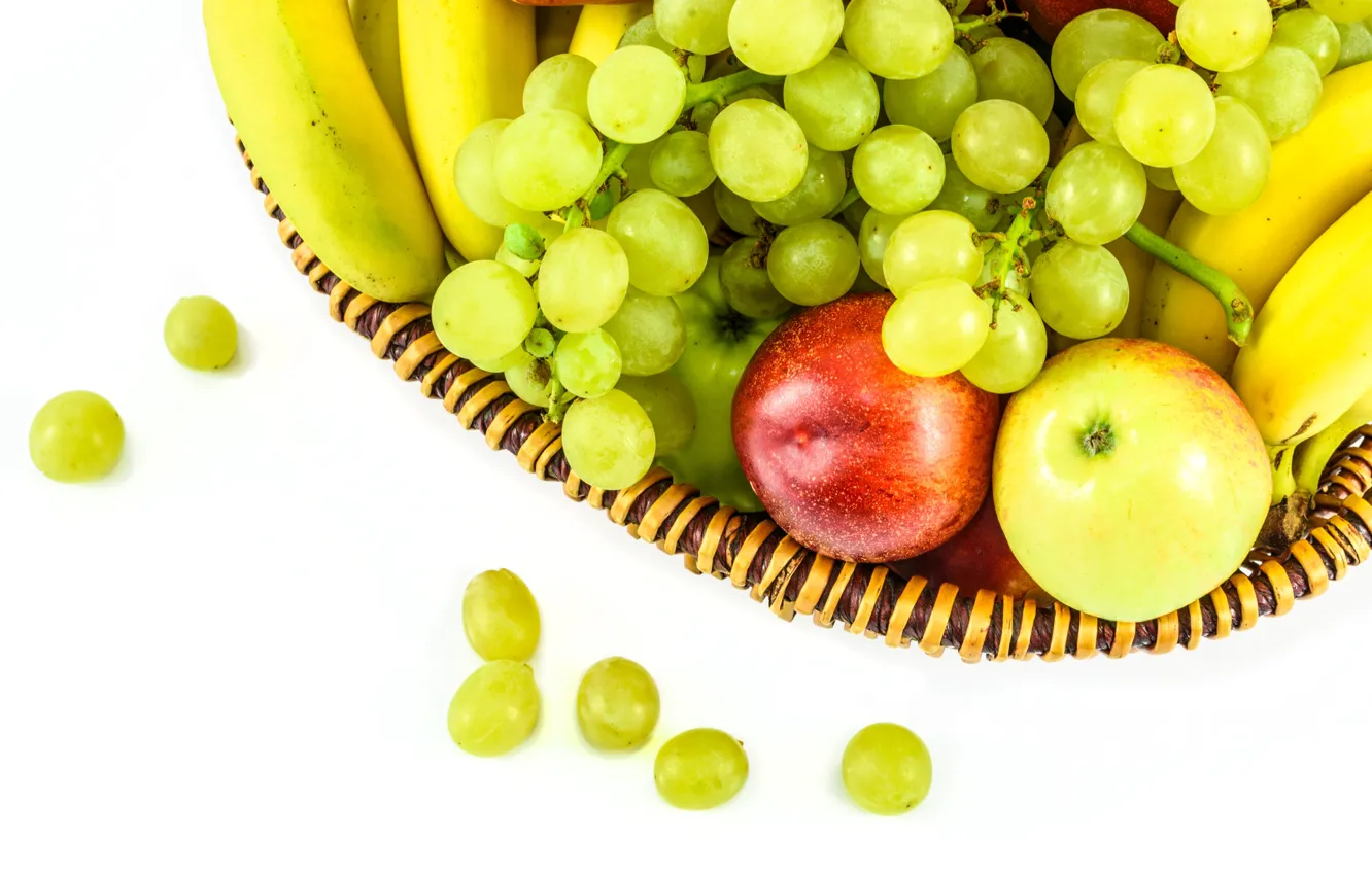 Photo wallpaper basket, apples, grapes, fruit, banana
