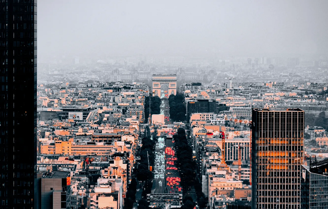 Photo wallpaper road, the city, fog, Paris, building, architecture, the view from the top