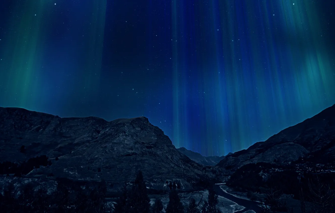 Photo wallpaper mountains, night, Aurora, Northern lights