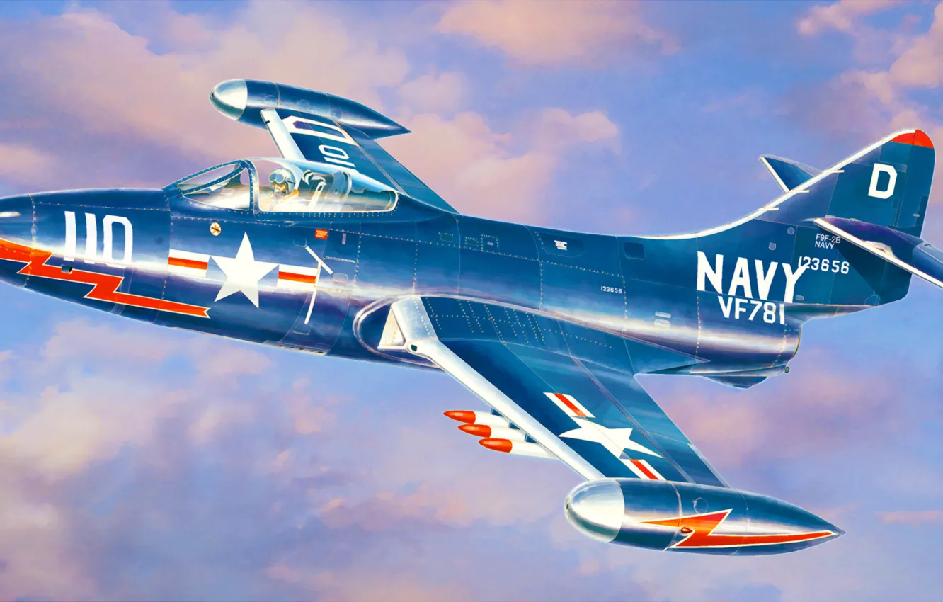 Photo wallpaper war, art, painting, jet, Grumman F9F Panther, avaition