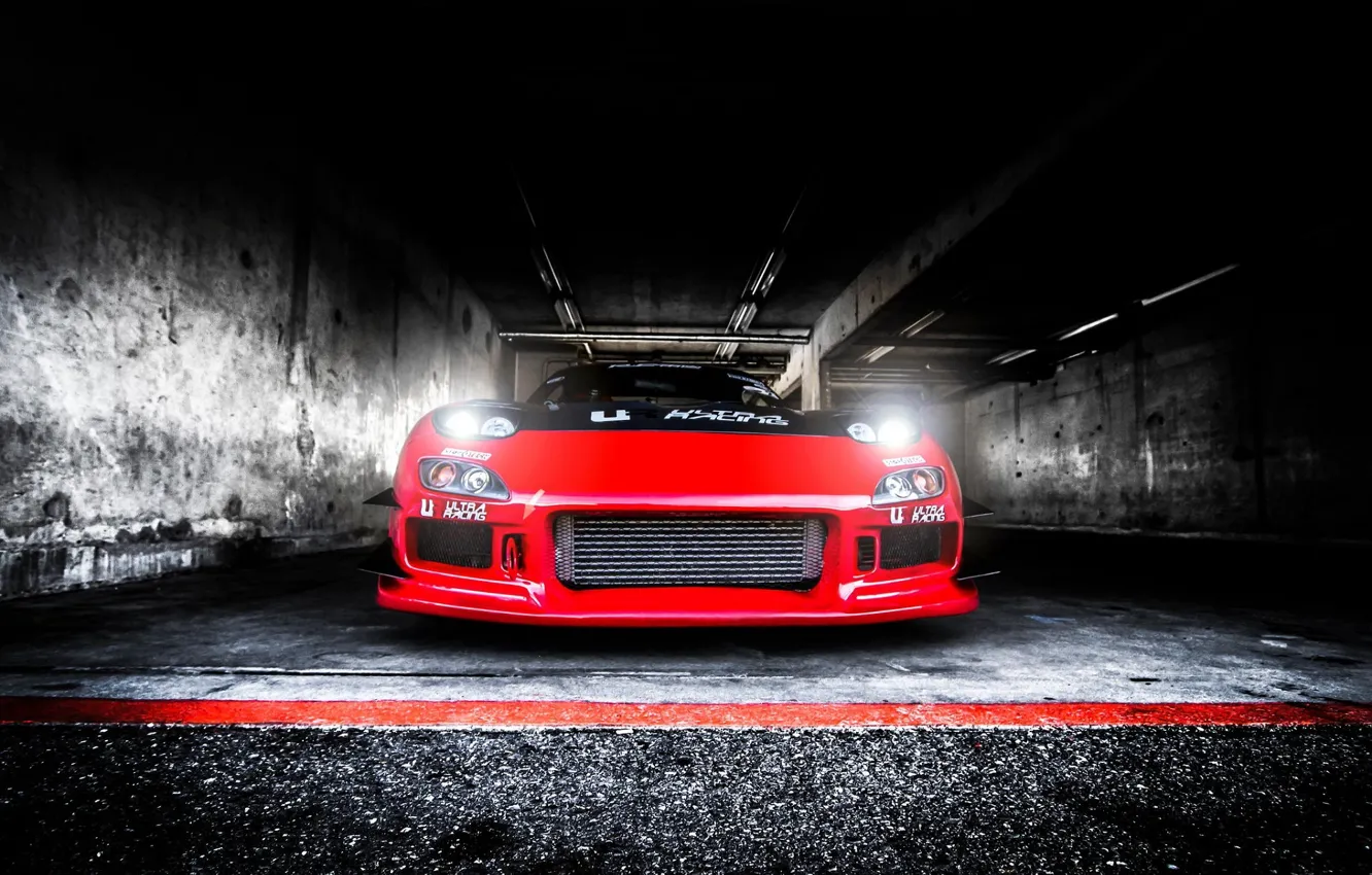 Photo wallpaper Light, Mazda, Red, Drift, Car, RX-7