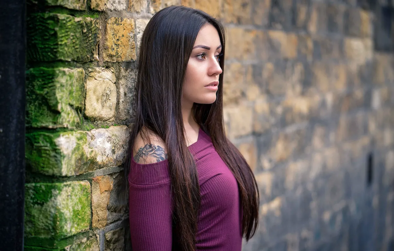 Photo wallpaper model, portrait, makeup, brunette, tattoo, hairstyle, is, posing