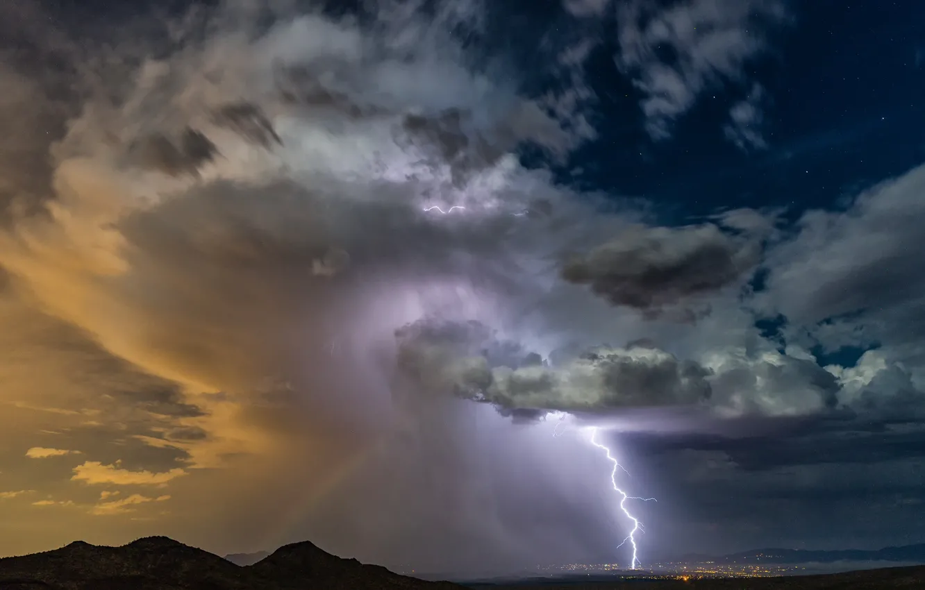 Photo wallpaper clouds, element, lightning
