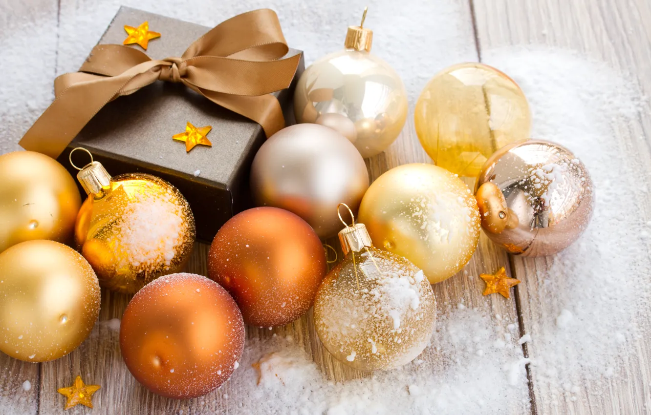 Photo wallpaper balls, box, gift, balls, New Year, Christmas, tape, the scenery
