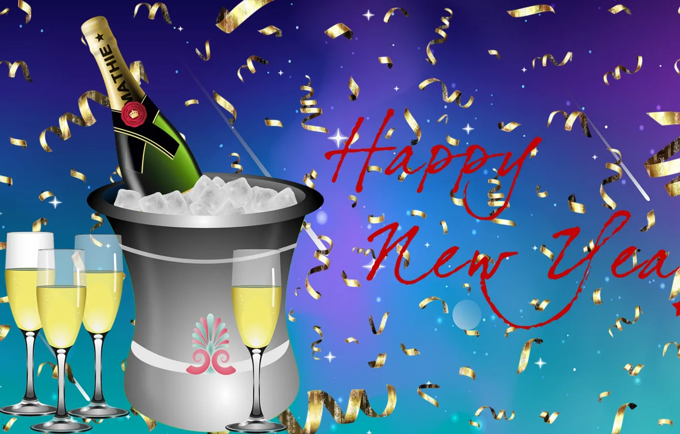 Photo wallpaper New Year, Żyzcenia, Champagne
