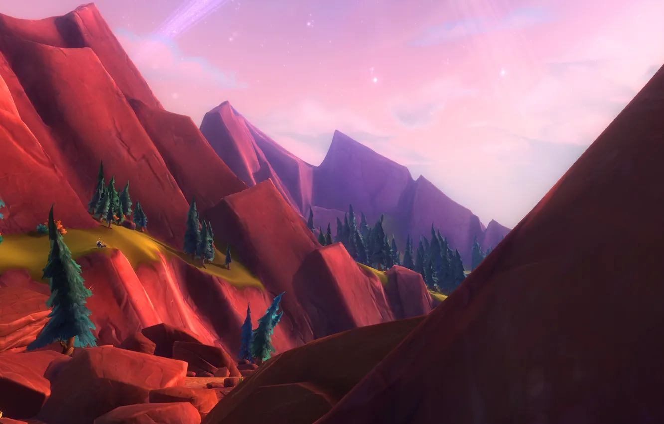 Photo wallpaper the sky, trees, landscape, mountains, nature, fiction