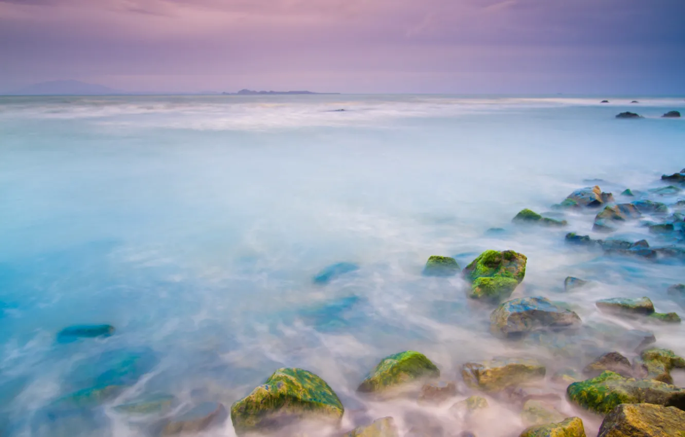 Photo wallpaper sea, the sky, nature, stones, morning
