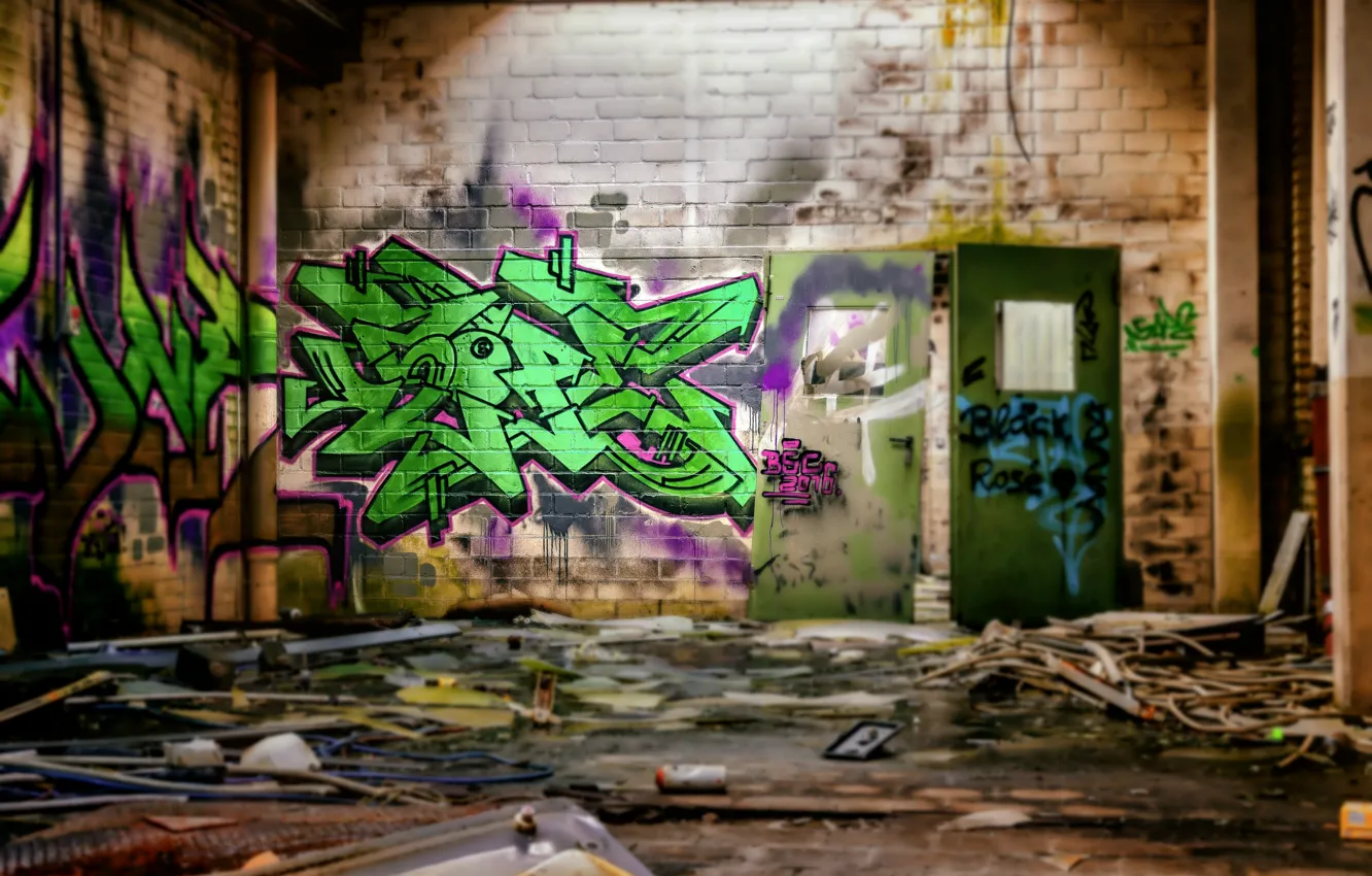 Photo wallpaper wall, graffiti, hdr, abandoned building, ultra hd