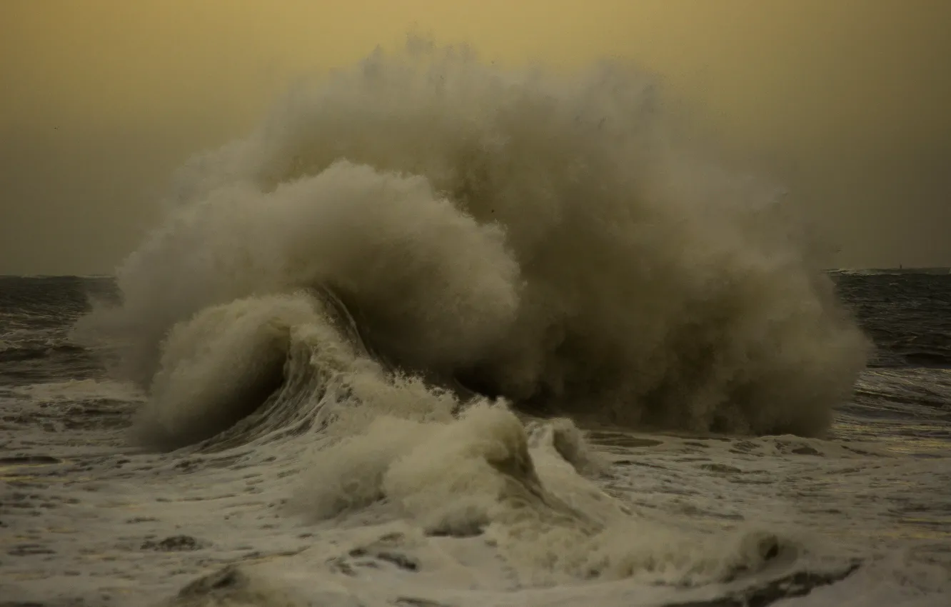 Photo wallpaper storm, sea, splash, wave, cloudy, troubled sea