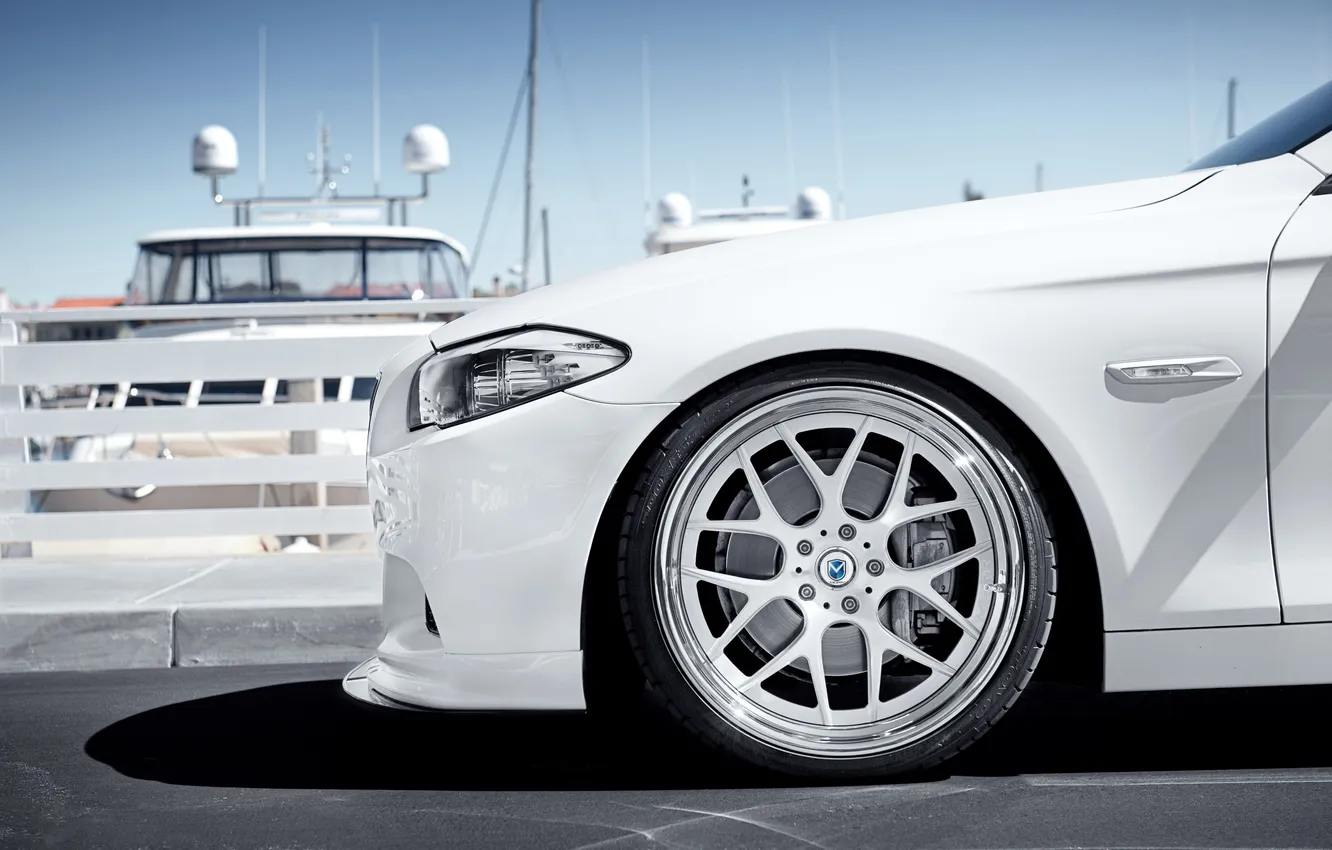 Photo wallpaper white, BMW, yacht, BMW, pier, tires, white, drives