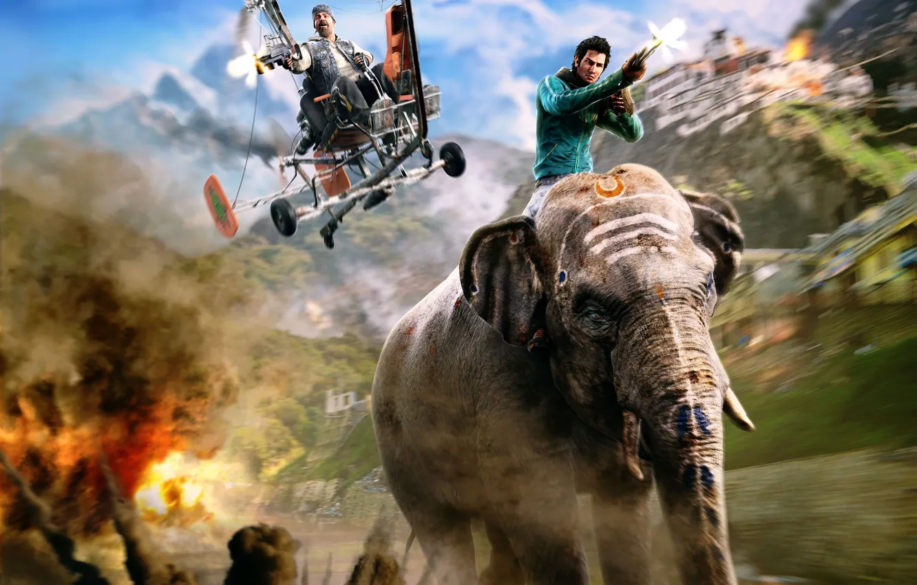 Photo wallpaper elephant, shooting, Far Cry, Far Cry 4, Ajay Ghale, Ajay Gail