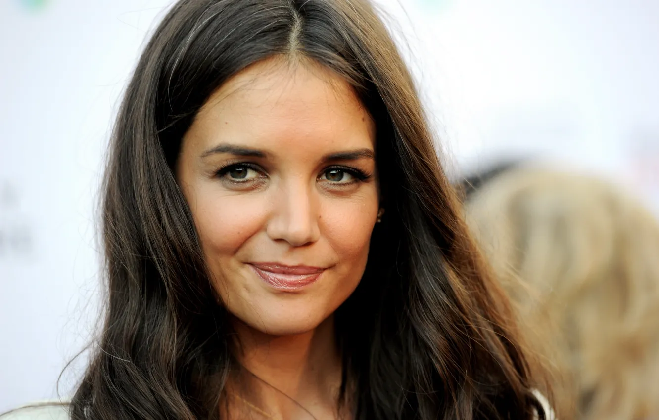 Photo wallpaper look, girl, pose, smile, actress, brunette, hair, Katie Holmes